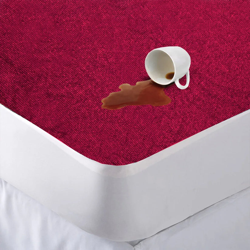 Premium Terry Cotton Mattress Protector – Maroon